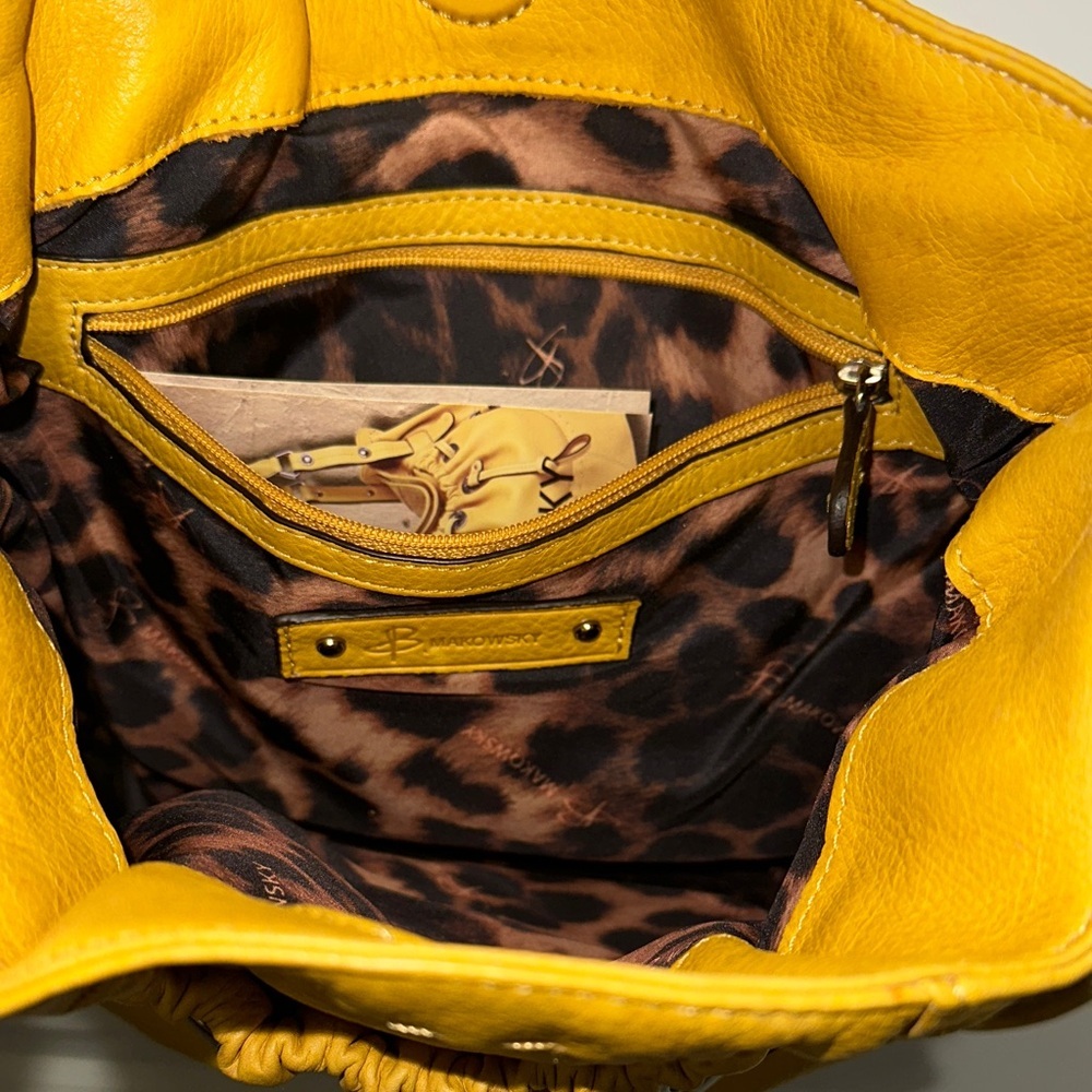 B. Makowsky Mustard Yellow Chunky Bohemian Leather Shoulder Bag - Picture 3 of 4